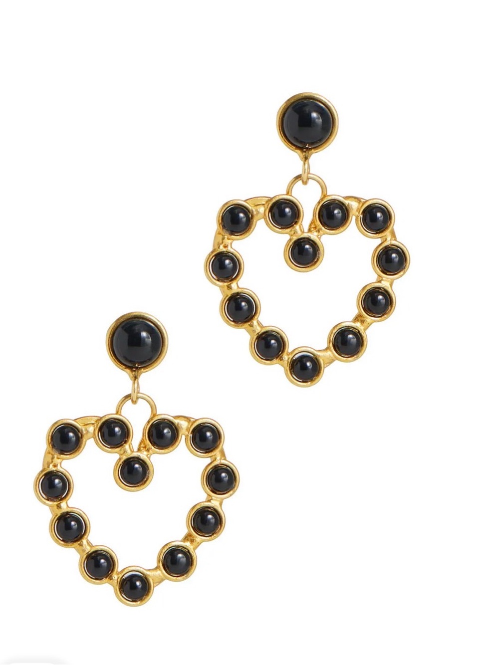 Sylvia Toledano Love 22 K Gold plated Onyx Drop Heart Earrings NWT